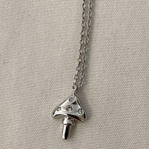 NWOT Mushroom Pendant on Silver Chain Necklace
